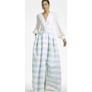 Sachin & Babi Long Sleeve V-Neck Striped Maxi Dress Ivory Blue Size 10 New